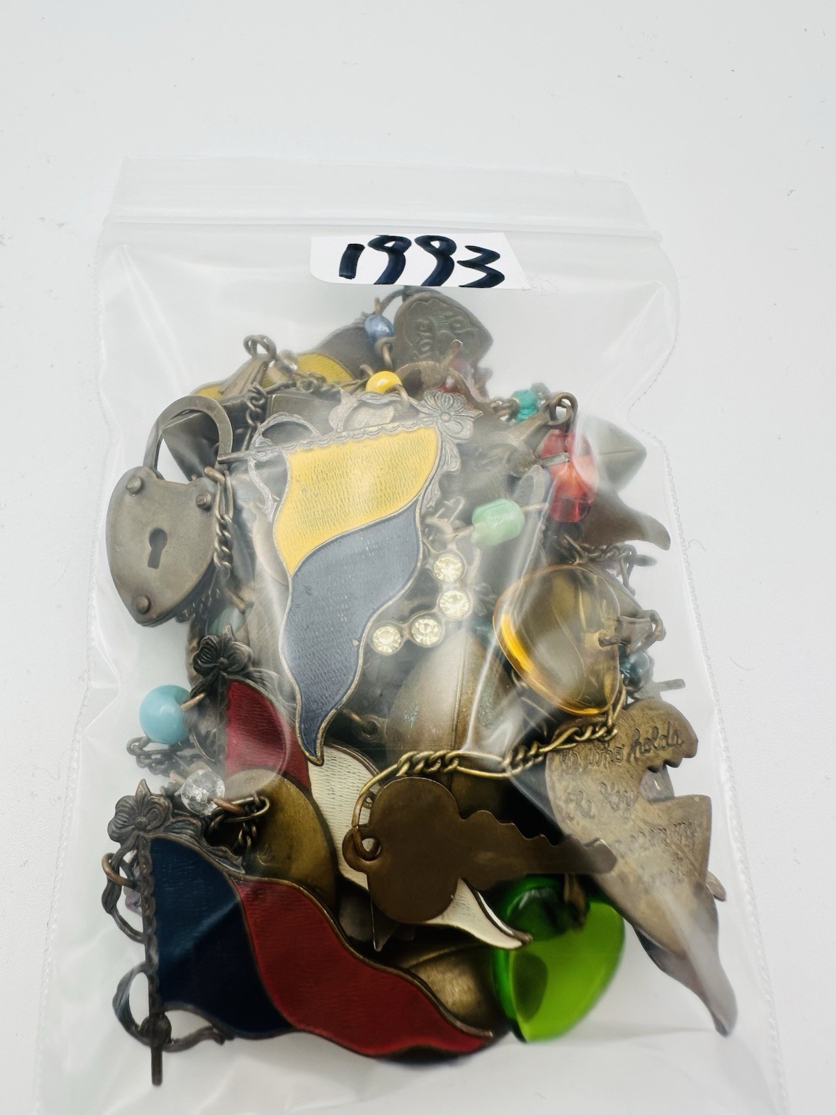 Vintage Glass Works Studio Flag Motifs Heart Glass Charms Multi Colors Necklace