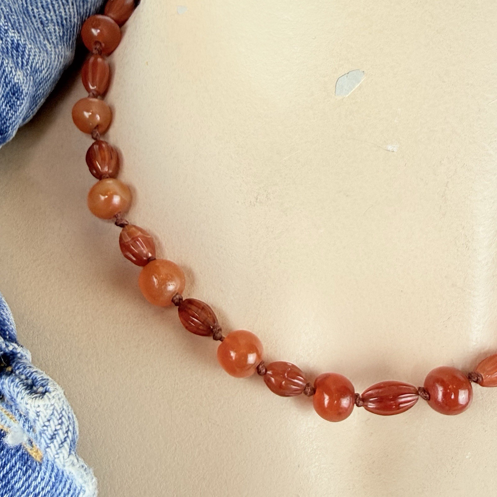 Vintage Possibly Antique Hand Knotted Carnelian Beaded Necklace Needs a Clasp