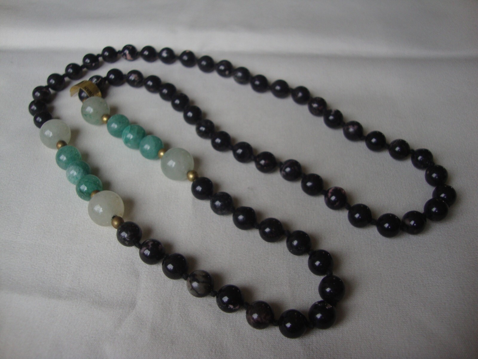 VINTAGE 1980s HAND KNOTTED 12 10 & 8MM GEMSTONE BEAD ENSEMBLE ENDLESS NECKLACE