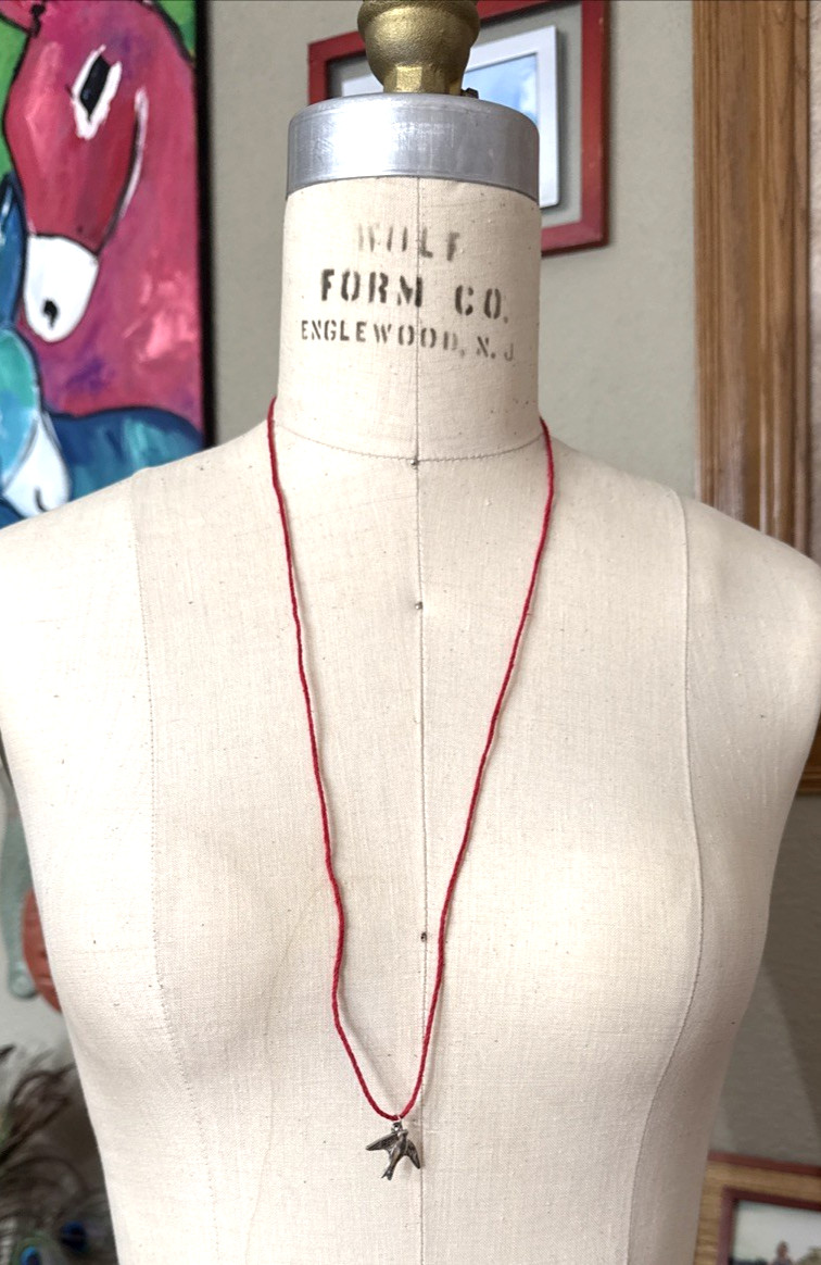 BIRD CHARM Dainty Necklace Hemp Cord Boho FESTIVAL Peace Tibetan Silver Tone
