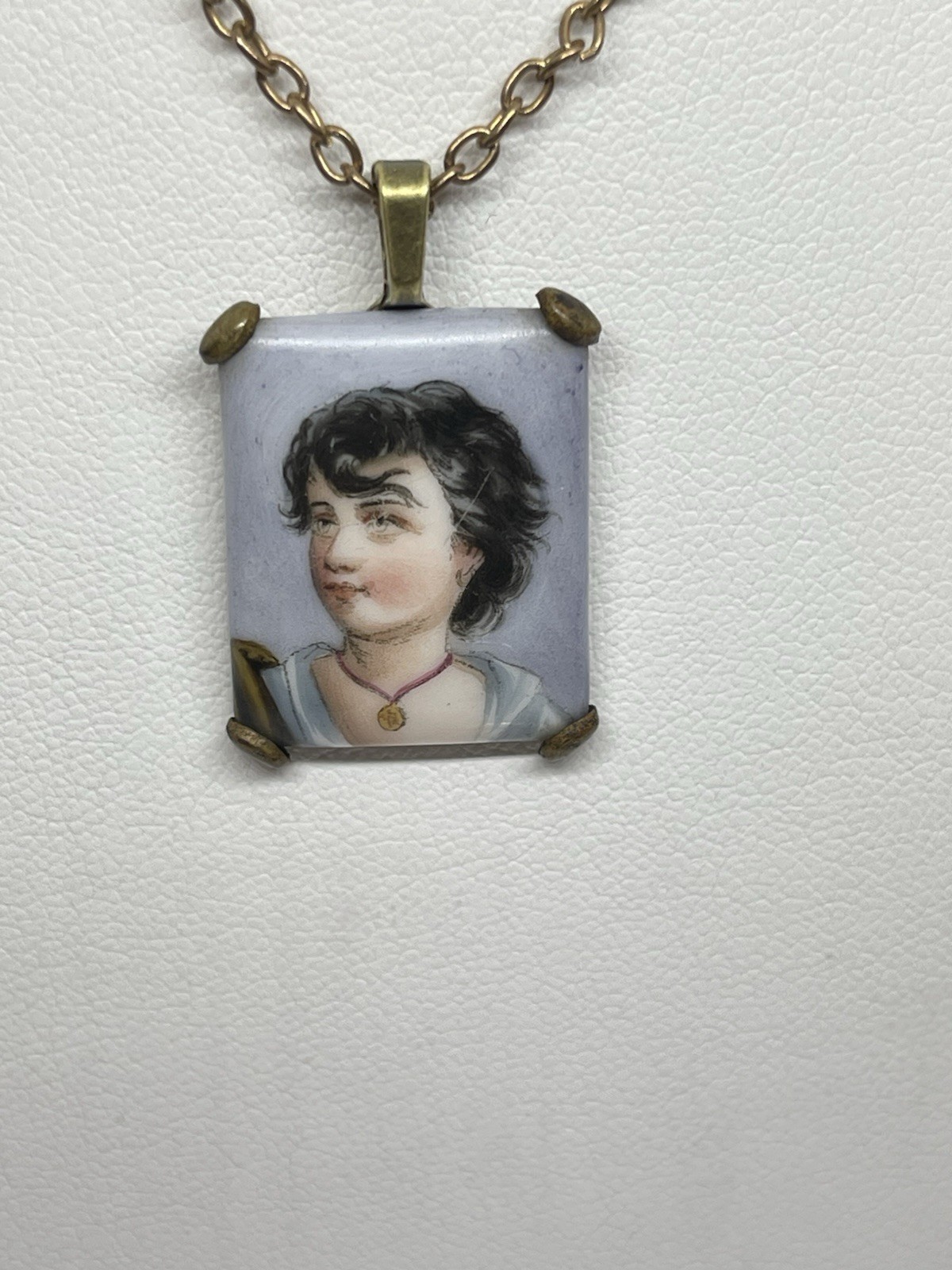 Victorian Art Nouveau Hand Painted Neapolitan Fisher Boy Portrait Pendant AS IS