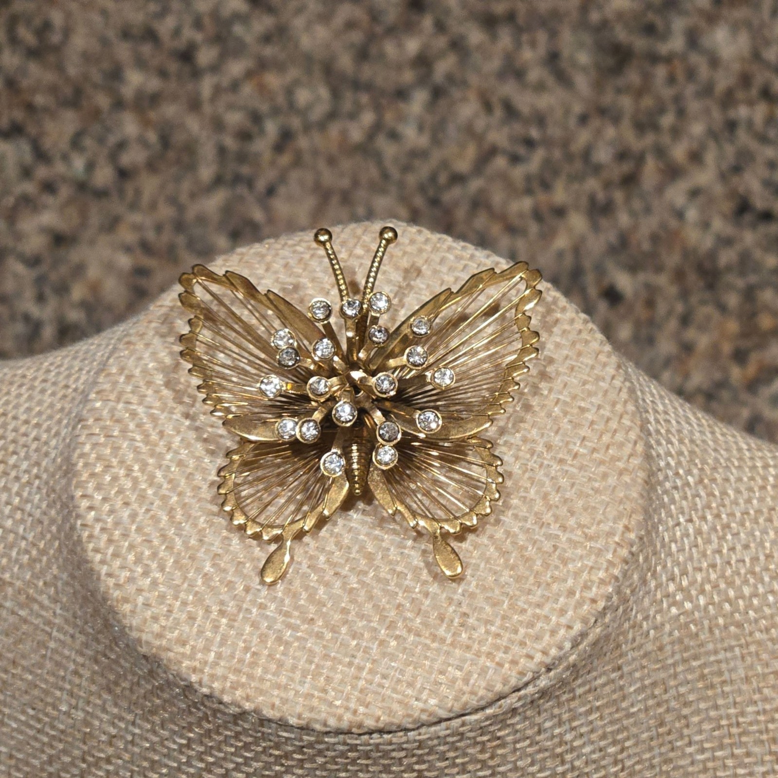 Vintage Monet butterfly brooch intricate wired wings and sparkling rhinestones