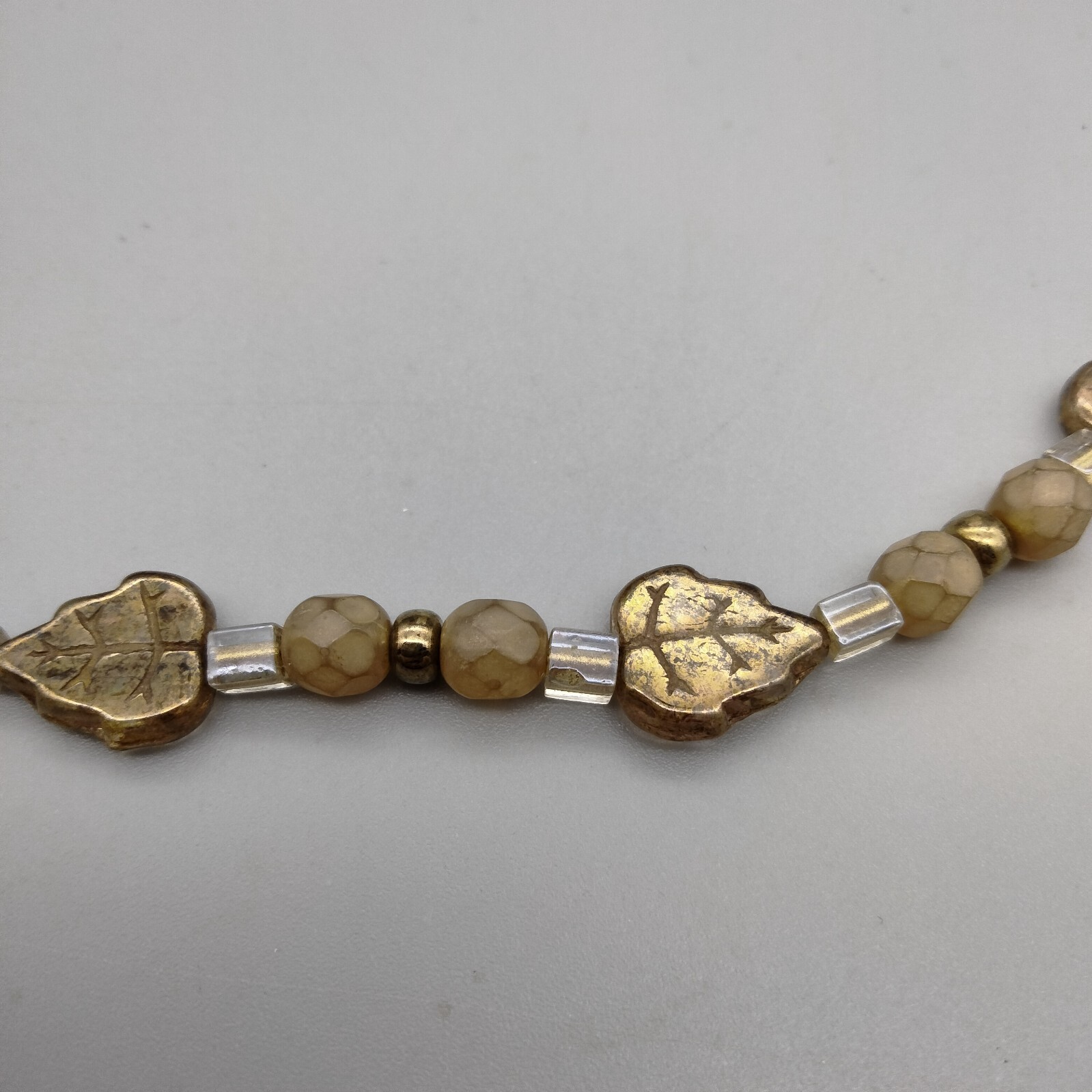CottageCore Art Glass Necklace 17″ Artisan Made Leaves Bronze Tone Gorgeous