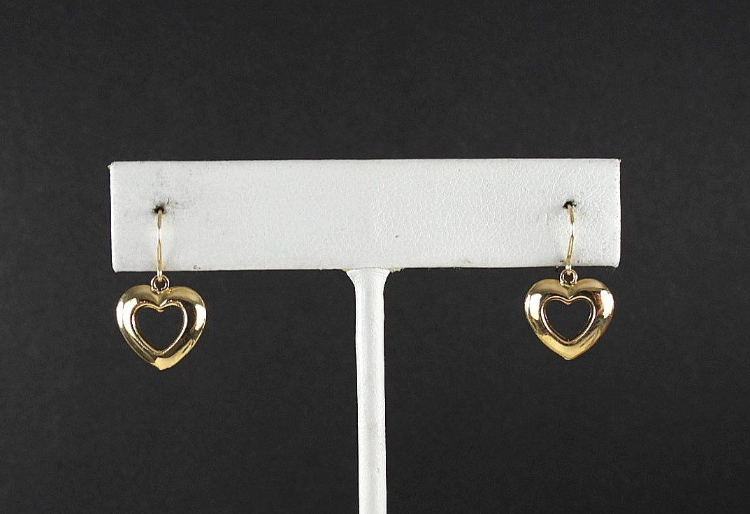 14K Yellow Gold Heart Dangle Drop Earrings Vintage JCM Fine Hook Classic Jewelry