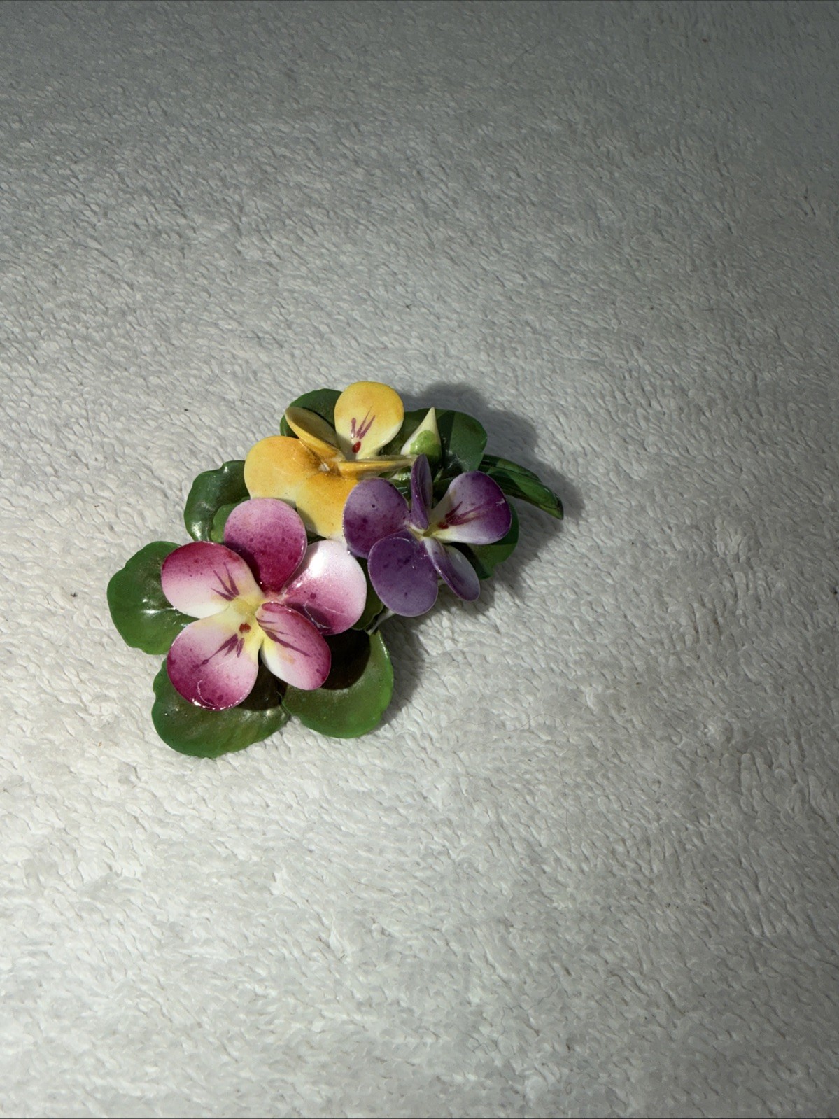 VTG Cara China Violets Porcelain Bouquet Brooch Bow Pin Staffordshire