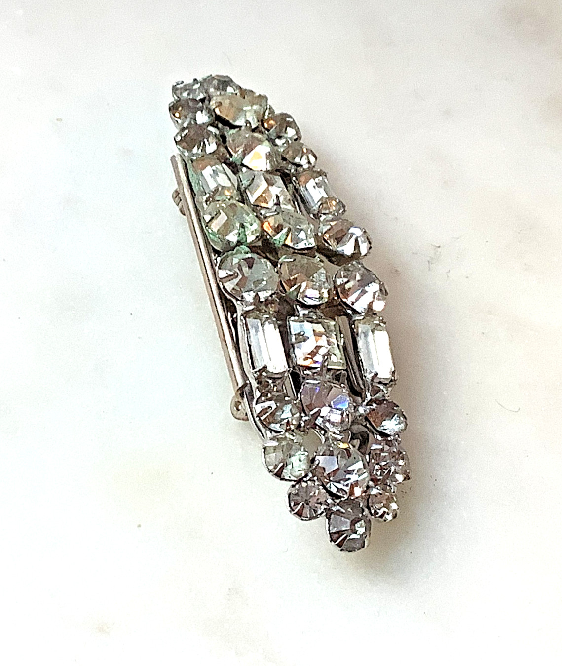 Vintage Rhinestone Duette Pin Art Deco Fur Clip Dress Brooch Prong Set