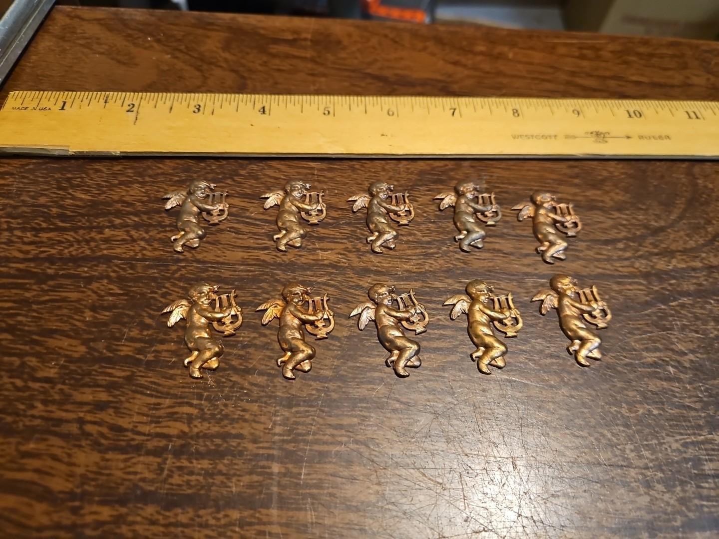 Lot Of 10 Cherub Harp Left France Vintage 60s Brass Stampings Findings Jewelry