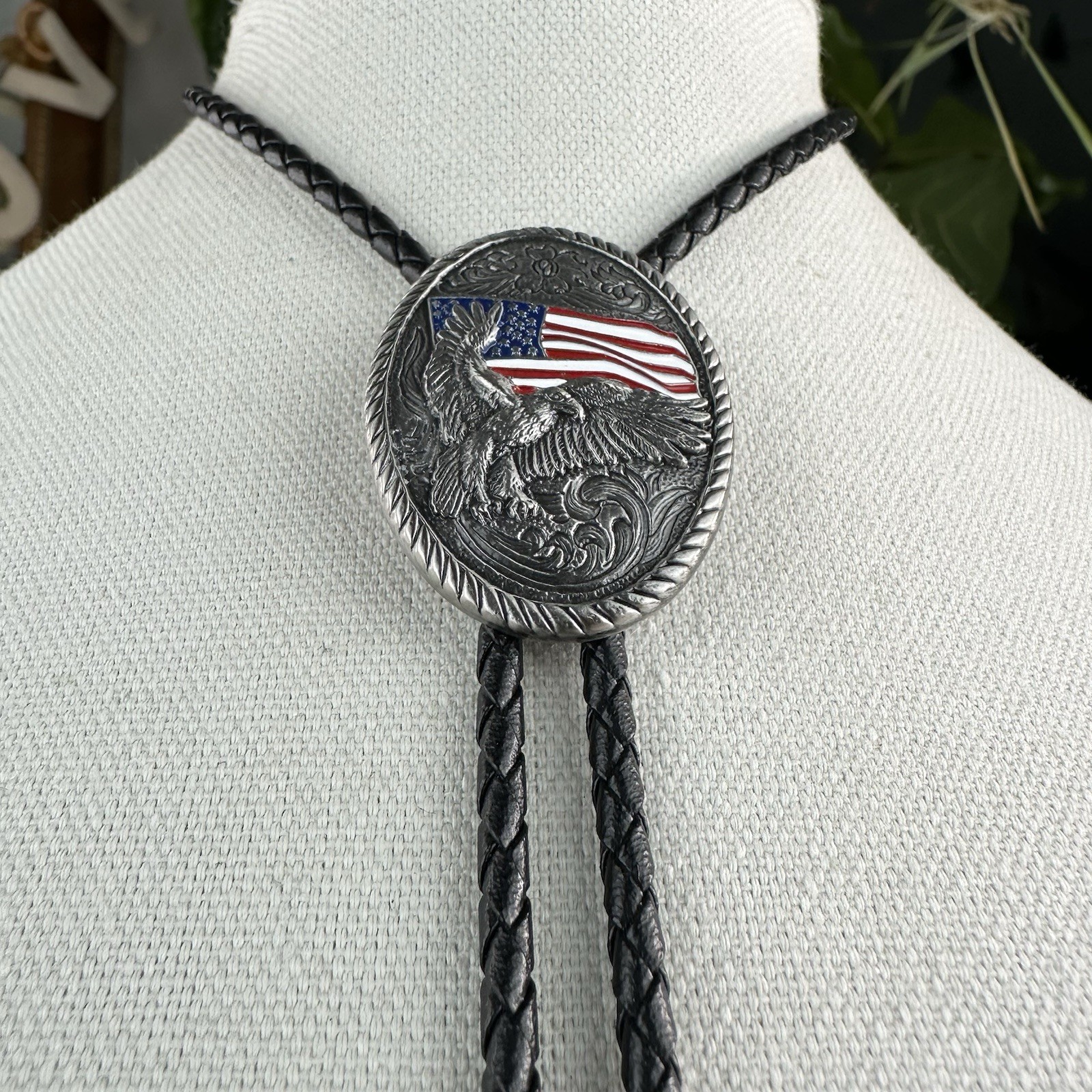 Vintage Ivan “Great American Eagle” Silver Tone Over Brass Western Bolo Tie
