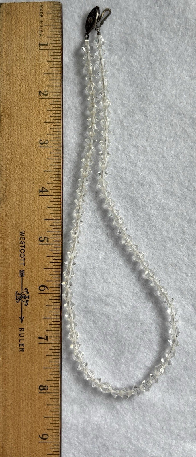 VTG Clear BiCone Beads Fancy Silvertone Clasp 16″ Choker Great For Layering