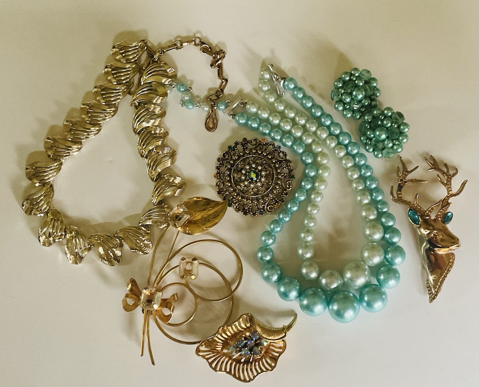 Vtg Aqua Blue Summer Jewelry Mix Lot Earrings Necklace Brooch Lisner Japan Coro