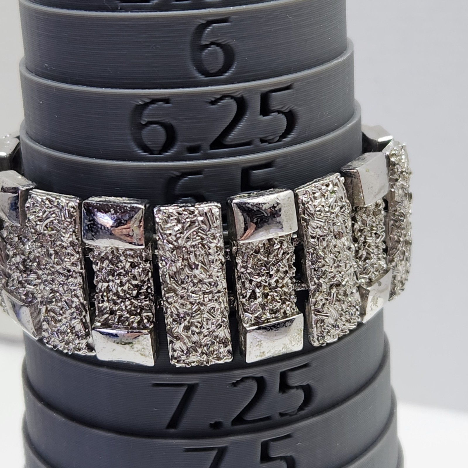 Vintage Monet Silvertone Bracelet Textured 1″ wide 7″ Fold Over Clasp No Safety