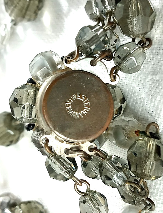 Vintage Smokey Green Beaded Bib Necklace 3 Strands Faceted Crystals W. Germany