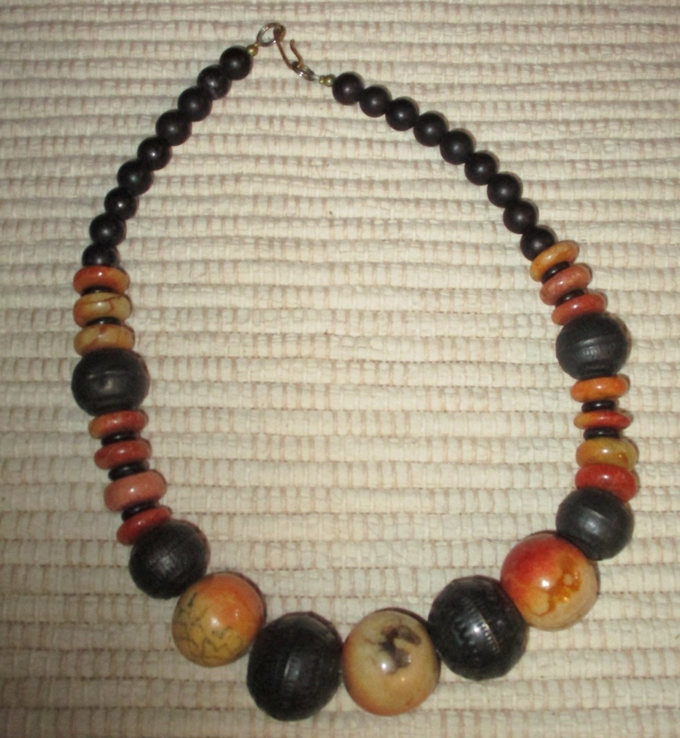 Vintage HUGE CHUNKY ARTISAN Bead Necklace Ceramic Metal Wood & Lucite WAY COOL!