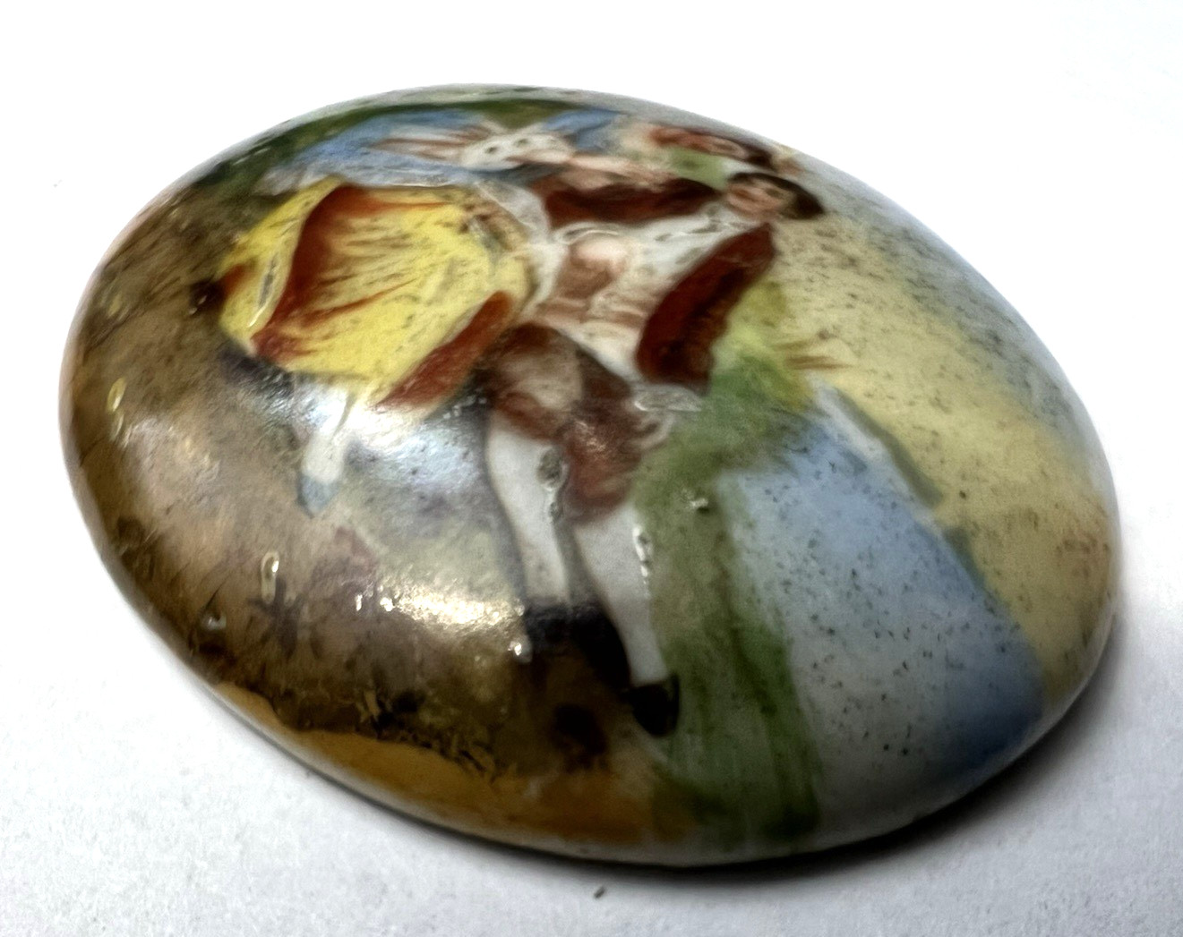 Vintage Hand Painted Porcelain Portrait Brooch Victorian Lady Oval Stone