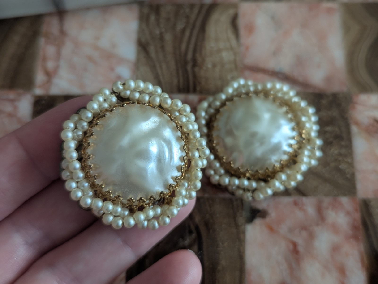 Miriam Haskell Large Pearl Ornate Cluster Statement Art Earrings Vtg Jewelry