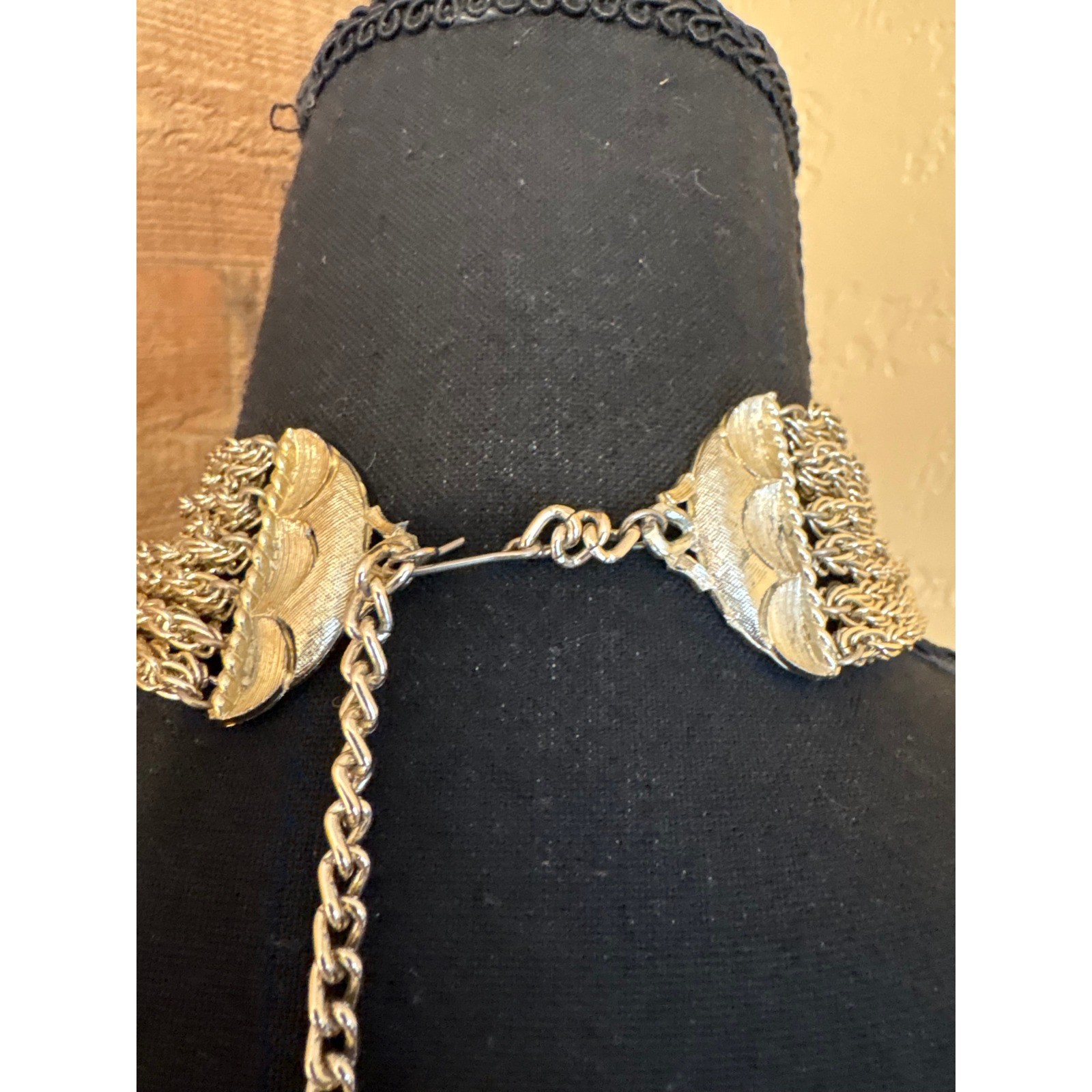 Vintage Silver Multi 6 Strand Chain Necklace Layered Statement Hook Closure J124