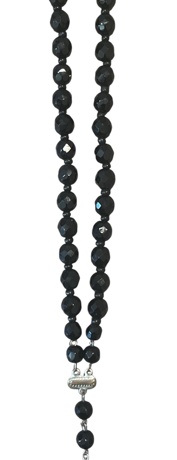 Vintage Estate Black Faceted Crystal Y Rosary Style Necklace