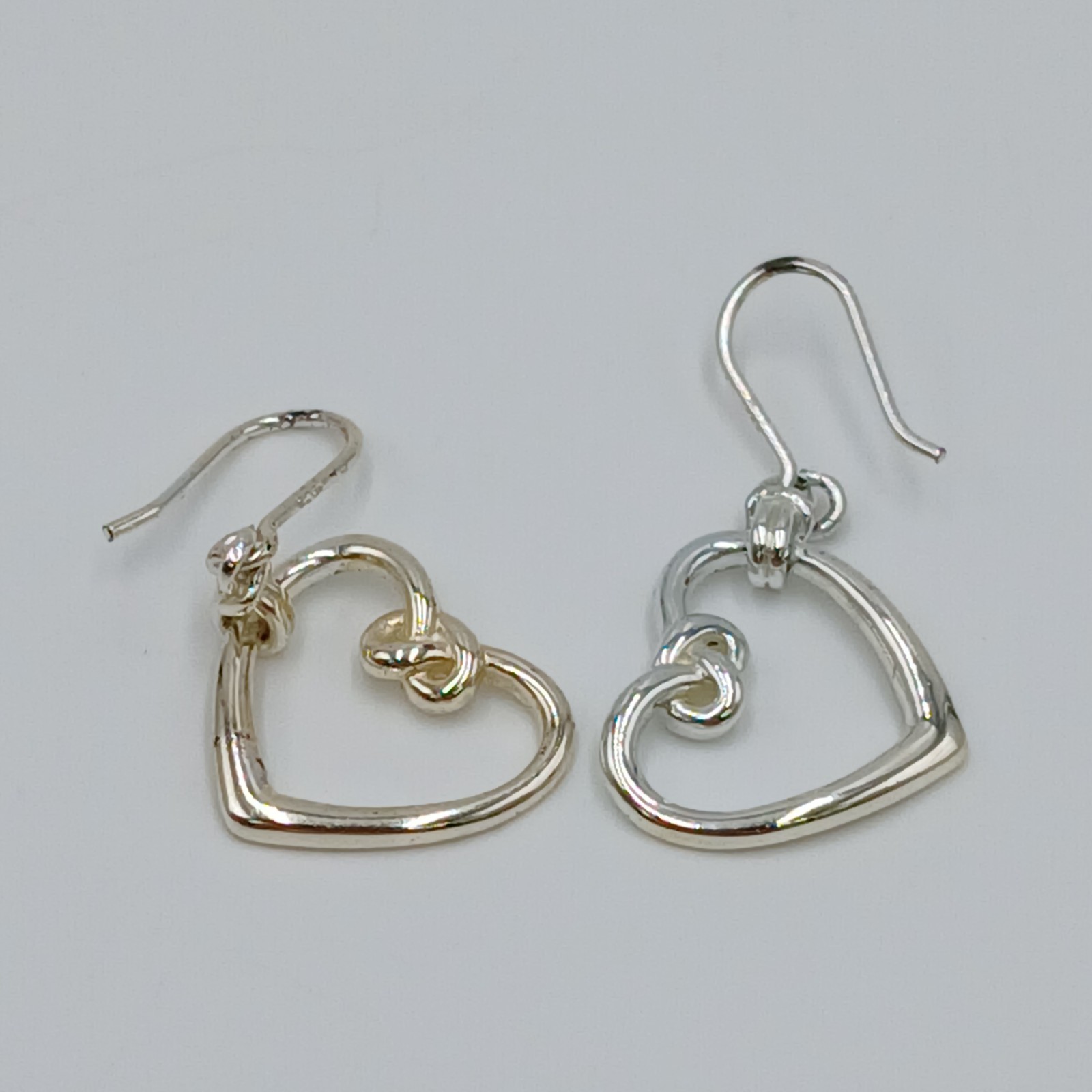 VTG 925 Heart Knot Earrings 1.5in Drop Sterling Silver 2g Lightweight Openwork