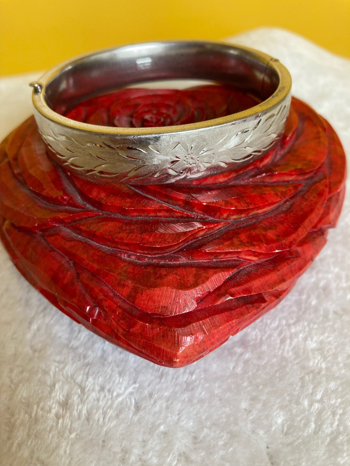 Vintage Rine Sterling Flower Etched Bangle Bracelet 25 g Sterling Silver