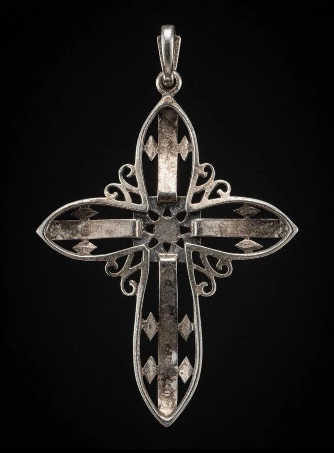 Vintage 925 Sterling Silver Marcasite Cross Pendant Gothic Victorian Style