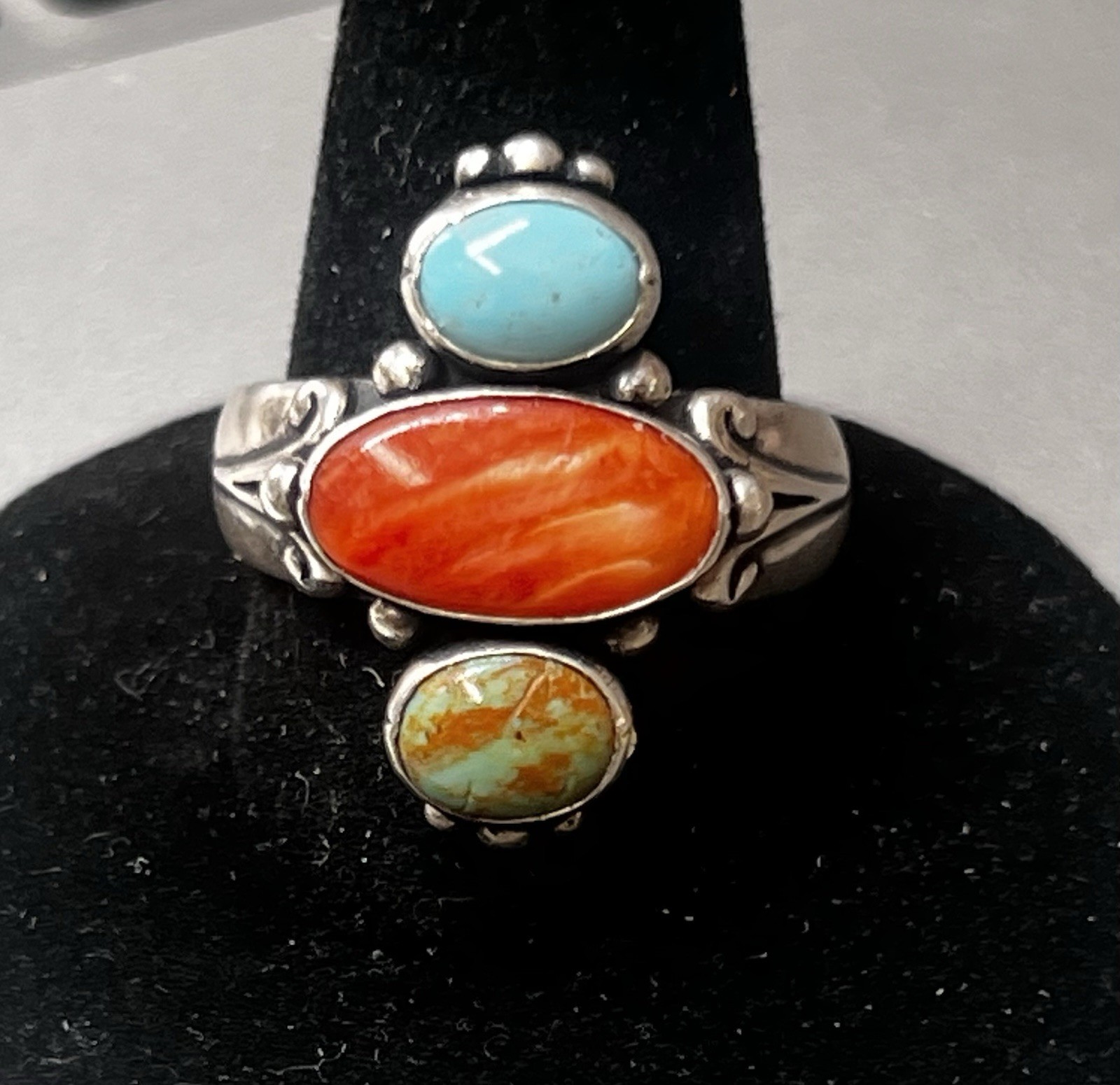 Carolyn Pollack Relios .925 Sterling Silver Turquoise 3 Stone South West Ring