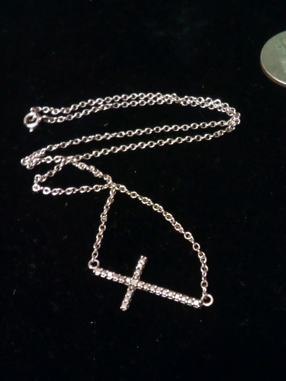 Vintage Sterling Silver Chain Necklace 15in W/ Cross Pendant Christian C17
