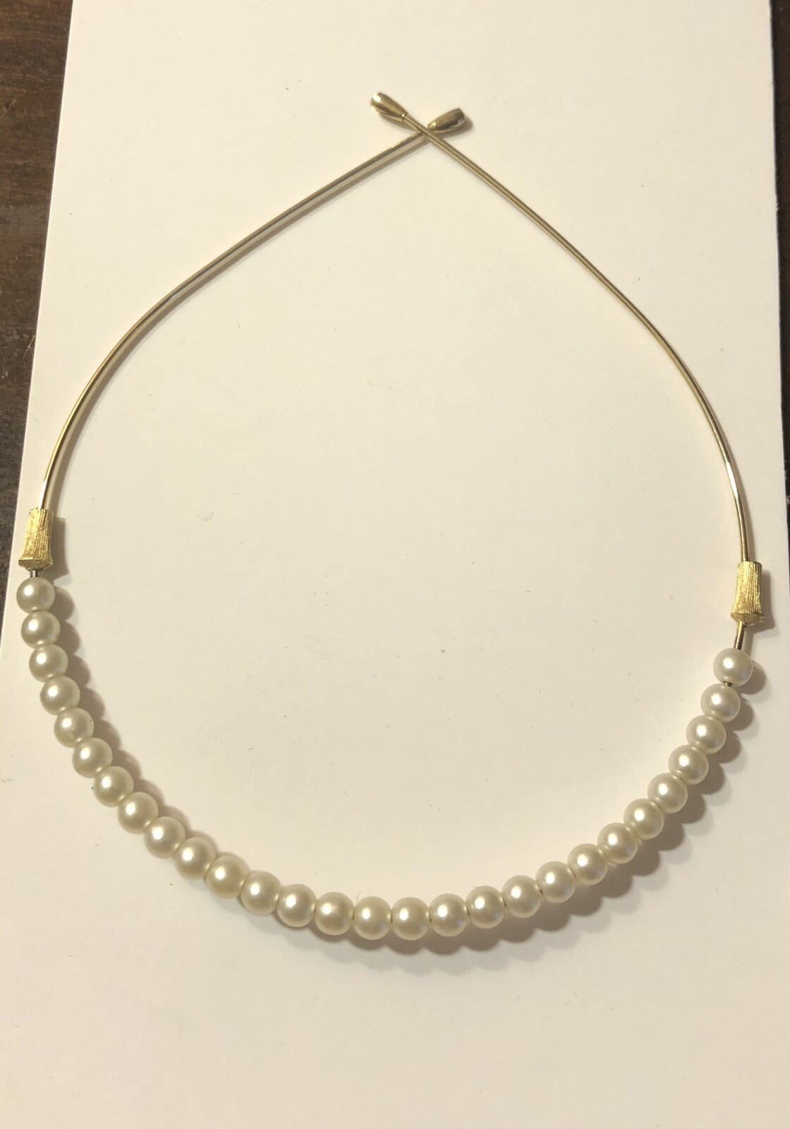 Vintage 1970’s Faux Pearl Wire Choker Collar Necklace Approx. 12” C14