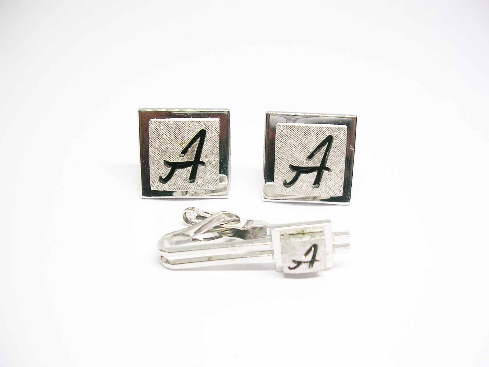 Cuff Links Tie Clip Set Initial A classic vintage Swank Men Wedding Formal Wear