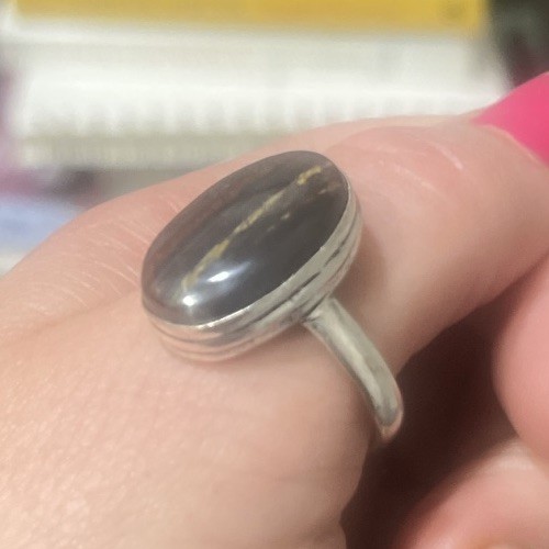 Artisan Tiger Eye Cabochon Set In 925 Silver Ring Size 12.5 Boho Natural Earthy
