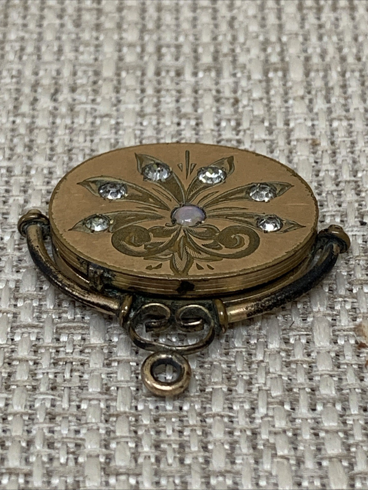 Antique Victorian French Gold Filled Engraved Oval Paste & Opal Locket Pendant