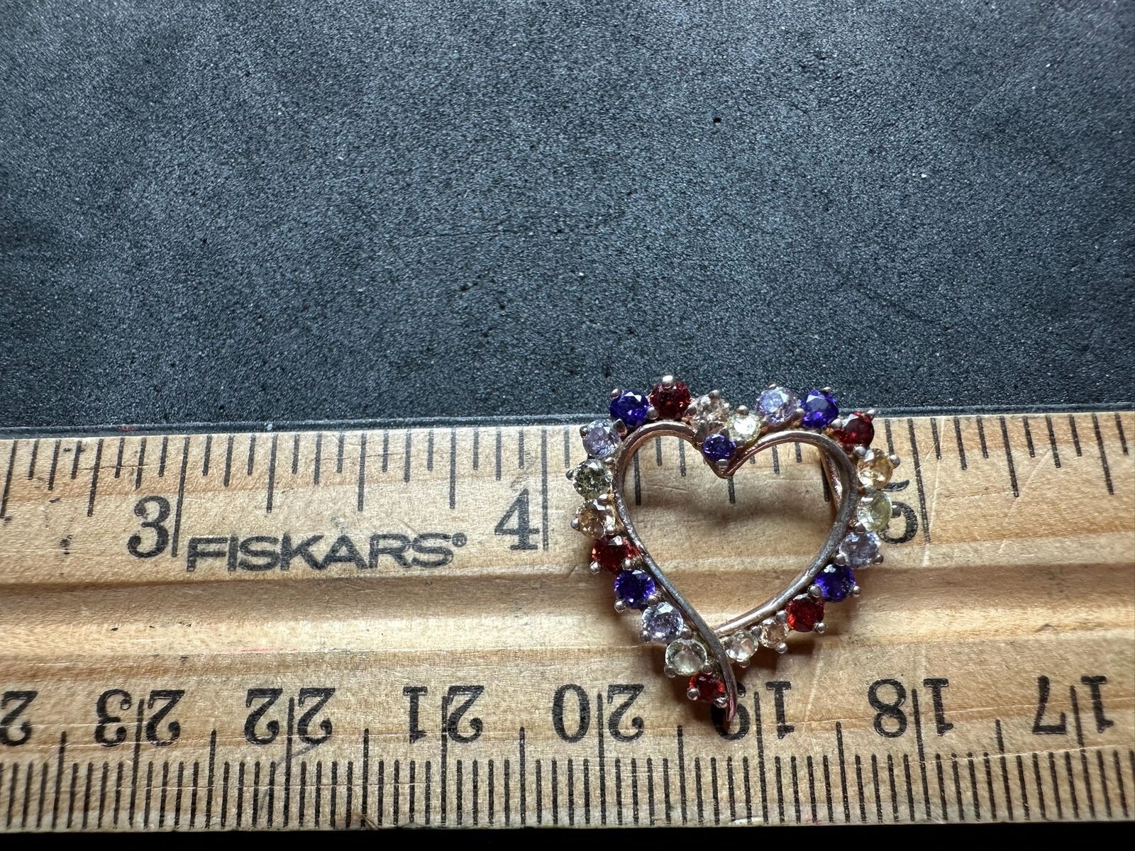 2.27g Vintage Sterling Silver 925 Heart Pendant Multi Color Round Sparkling M
