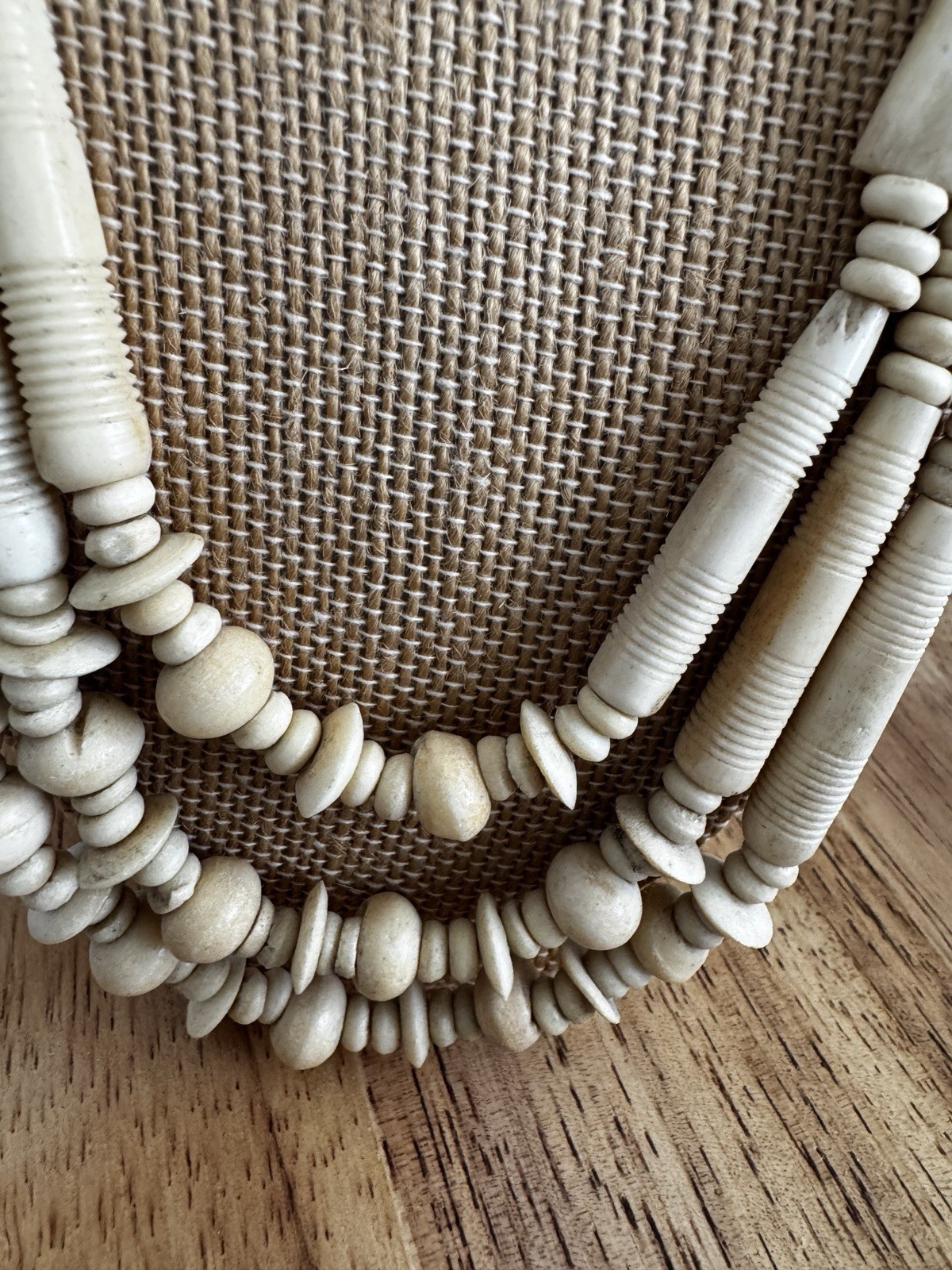 Vintage Beaded Necklace With Bone/Natural Stone Pendent Boho Style Earthy