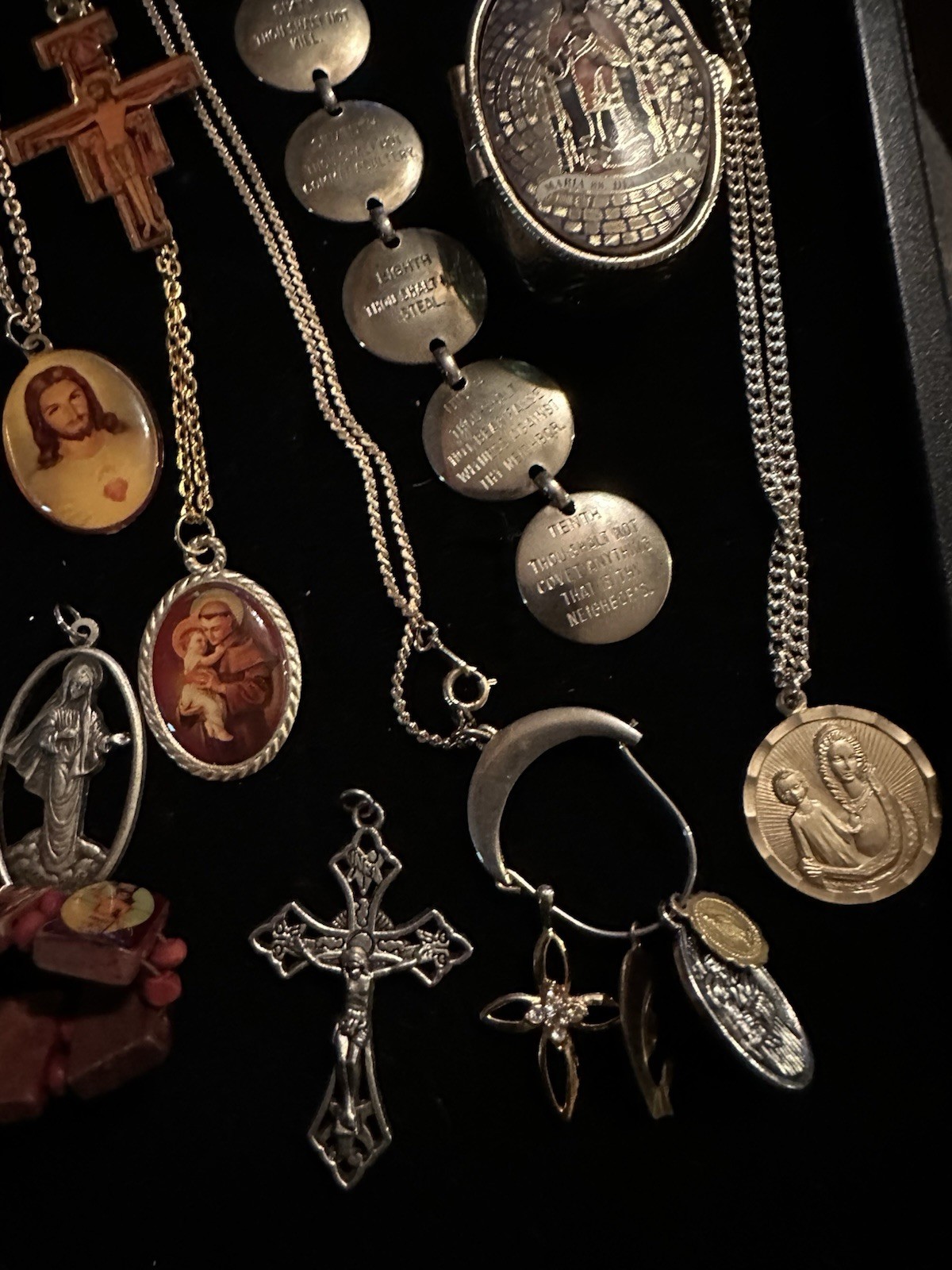 Vintage To Now Estate Costume Jewelry Lot Catholic Religious Crosses Saints Etc