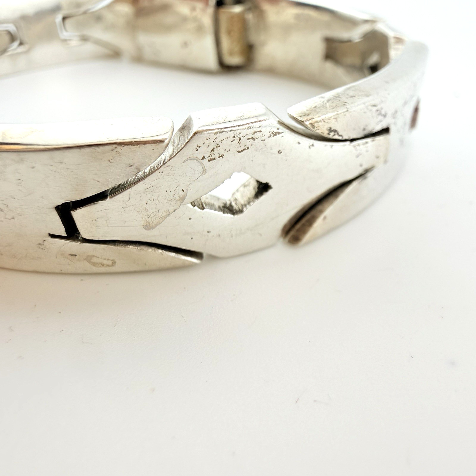 Vintage Heavy Sterling Silver Bracelet Mexico 925 Geometric Link 62.5 Grams 7.5”