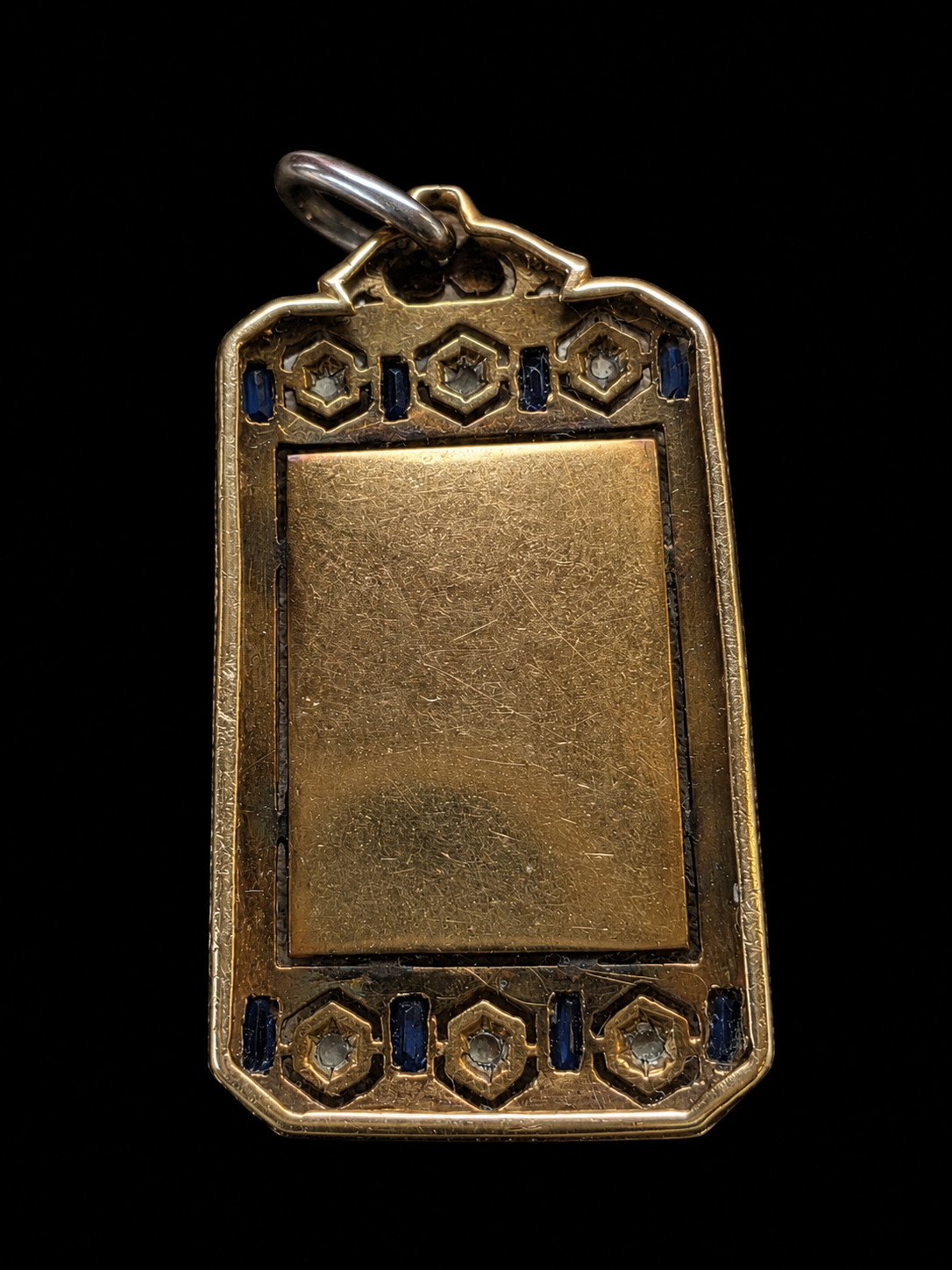 Antique Art Deco 18K Gold Religious Virgin Mary Pendant Diamonds Sapphires