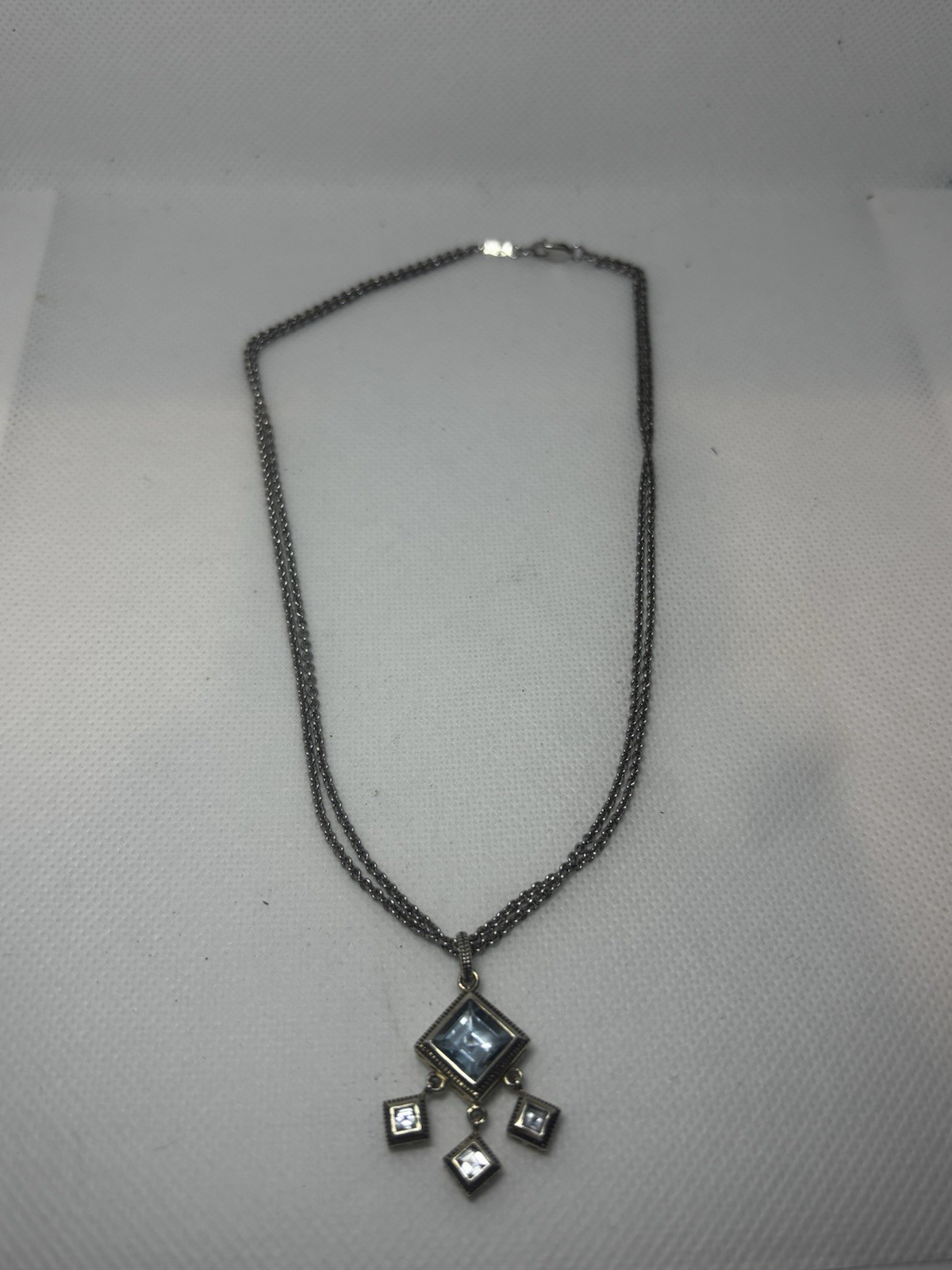 Vintage Style Sterling Silver Light Blue Stone Drop Necklace 925 Geometric China