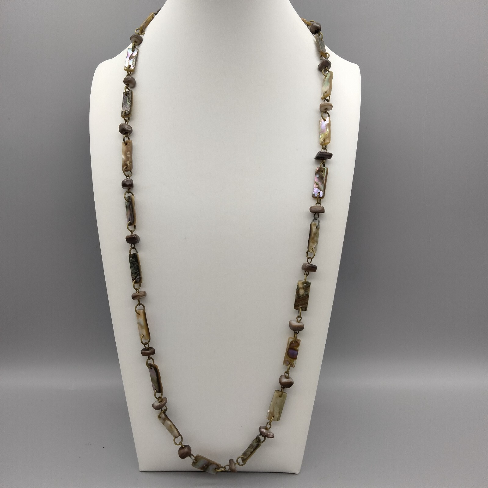 Art Deco Paua Shell Polished Bead Necklace 30″ MermaidCore Antique c 1920’s