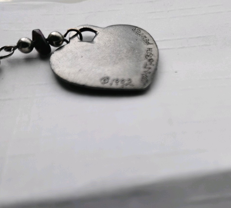 Vintage 90s Danforth Pewter Victorian Heart Dangle Earrings Cottagecore Prairie