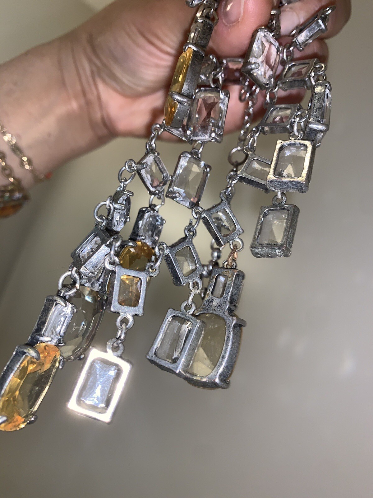 Vintage Cascading Chandelier Paste Dangle Couture Festoon Bib Dripping Necklace