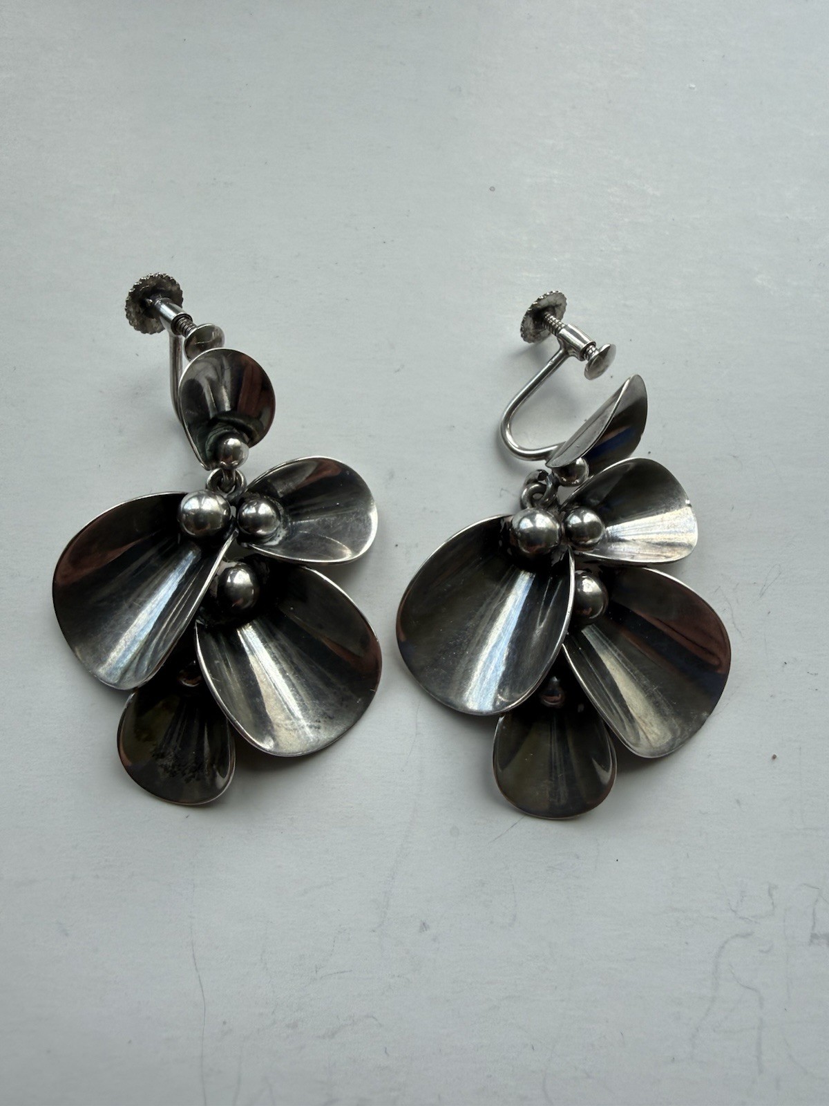 STERLING SILVER N.E. FROM DENMARK EARRINGS SIGNED SCREWBACK VINTAGE