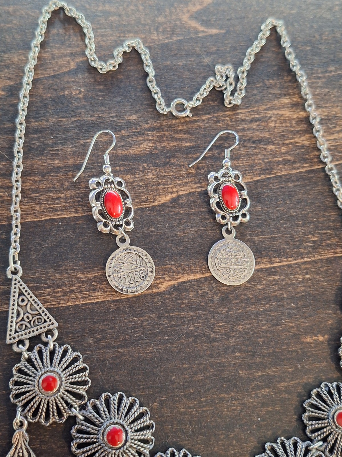 Vintage Moroccan SOUVENIR DU MARCO Jewelry Set Necklace Link Bracelet Hamsa Hand