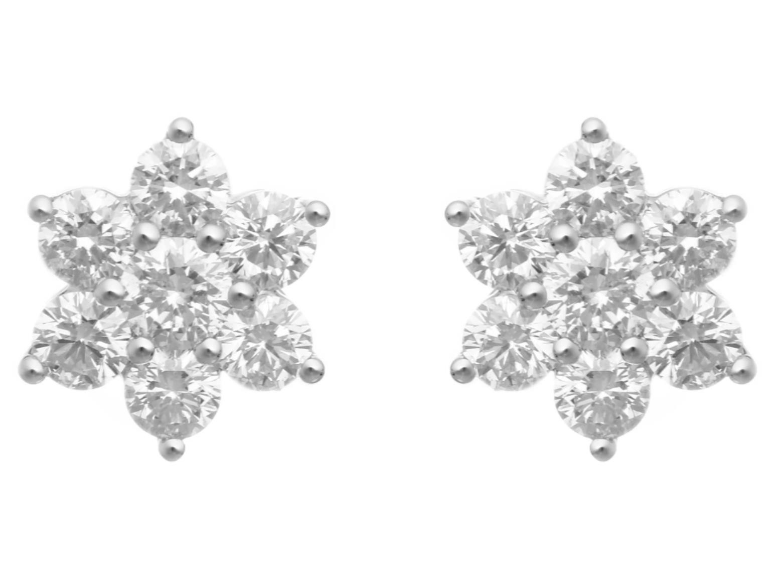 LARGE 1.52CT DIAMOND 18KT WHITE GOLD 3D ROUND CLASSIC FLOWER STAR STUD EARRINGS