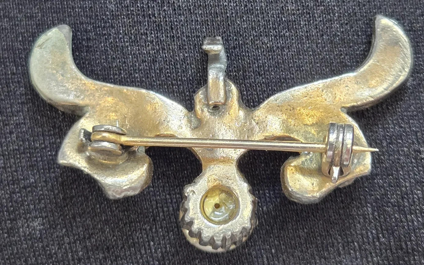 Vintage 1940s Rhinestone Faux Pearl Scroll Brooch Pendant Convertible Gold