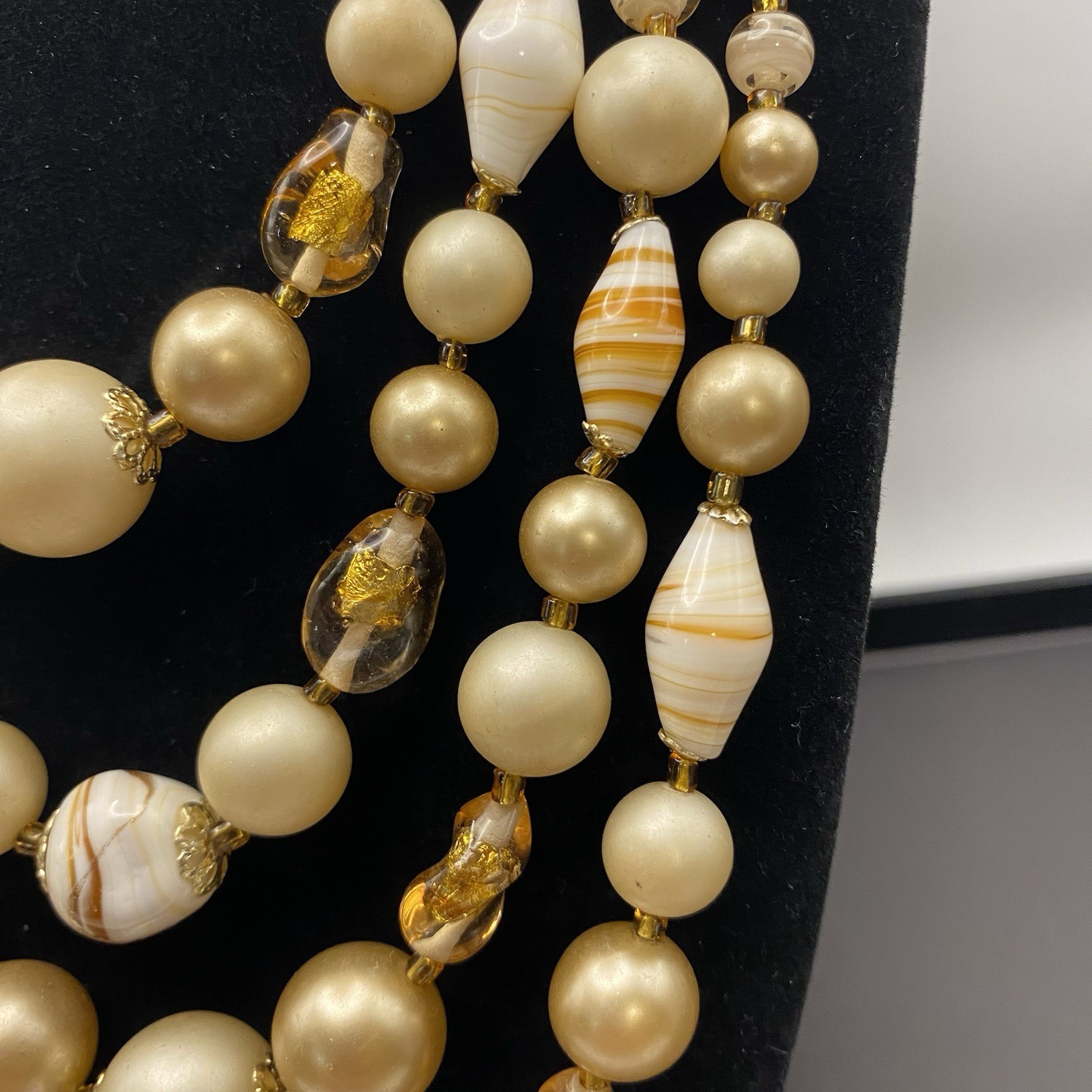 Stunning Vintage Multi-Strand Gold and Cream Beads with Art Glass