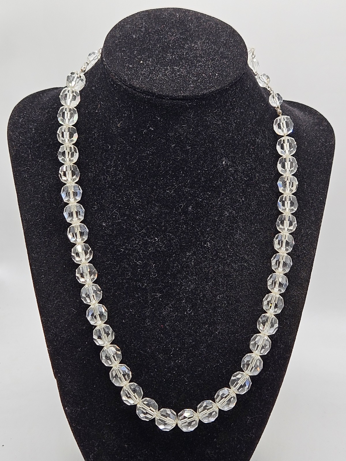 Vintage Faceted Rock Quartz Crystal Beaded Necklace, 16″ To 20″, Unsigned