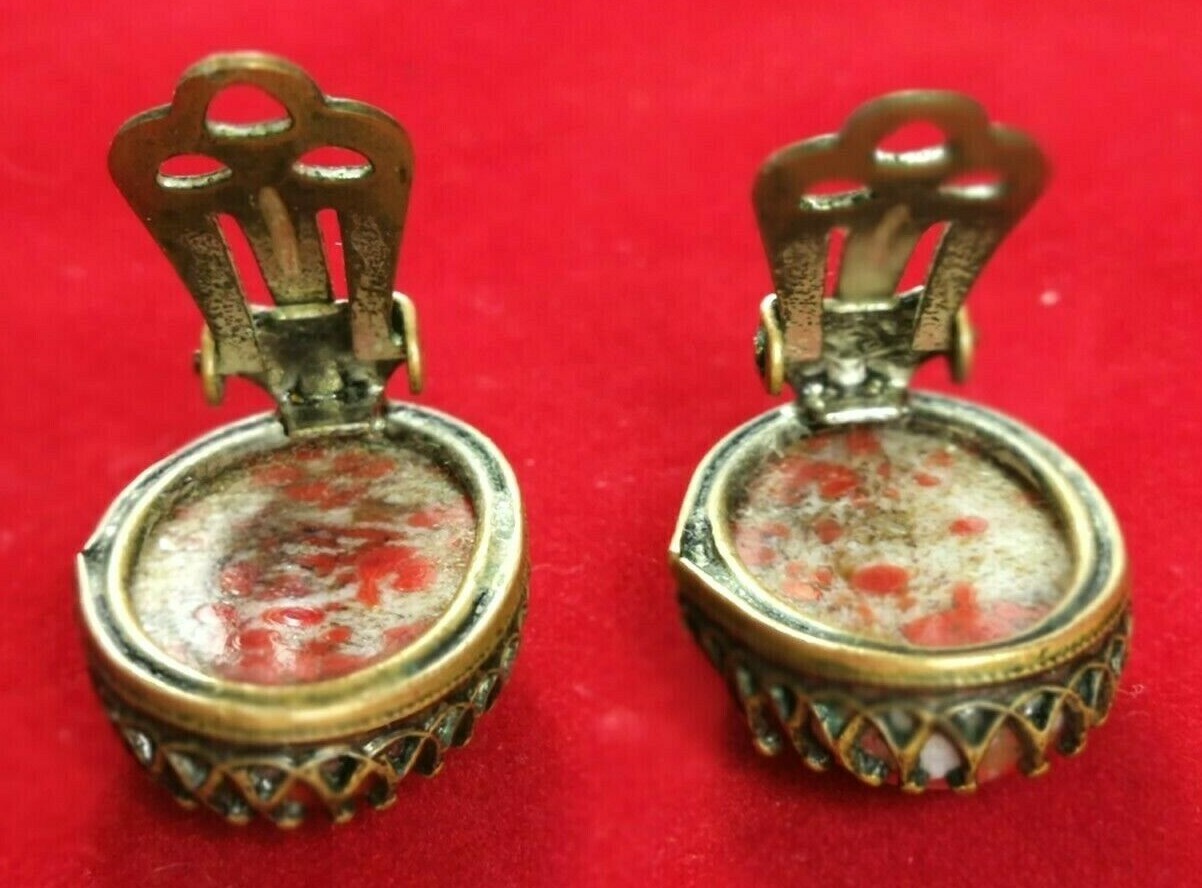 Vintage Czech Earrings Red Art Deco Glass Crystals Bohemian Art Glass Cabochon