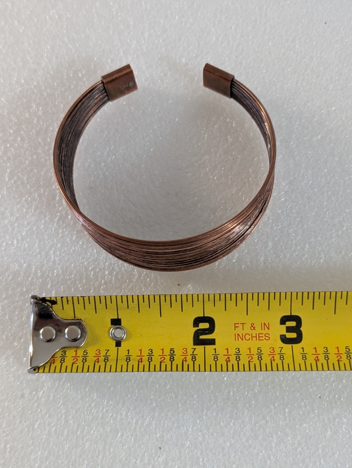 Vtg Copper Tone Wire Modernist Cuff Bangle Bracelet