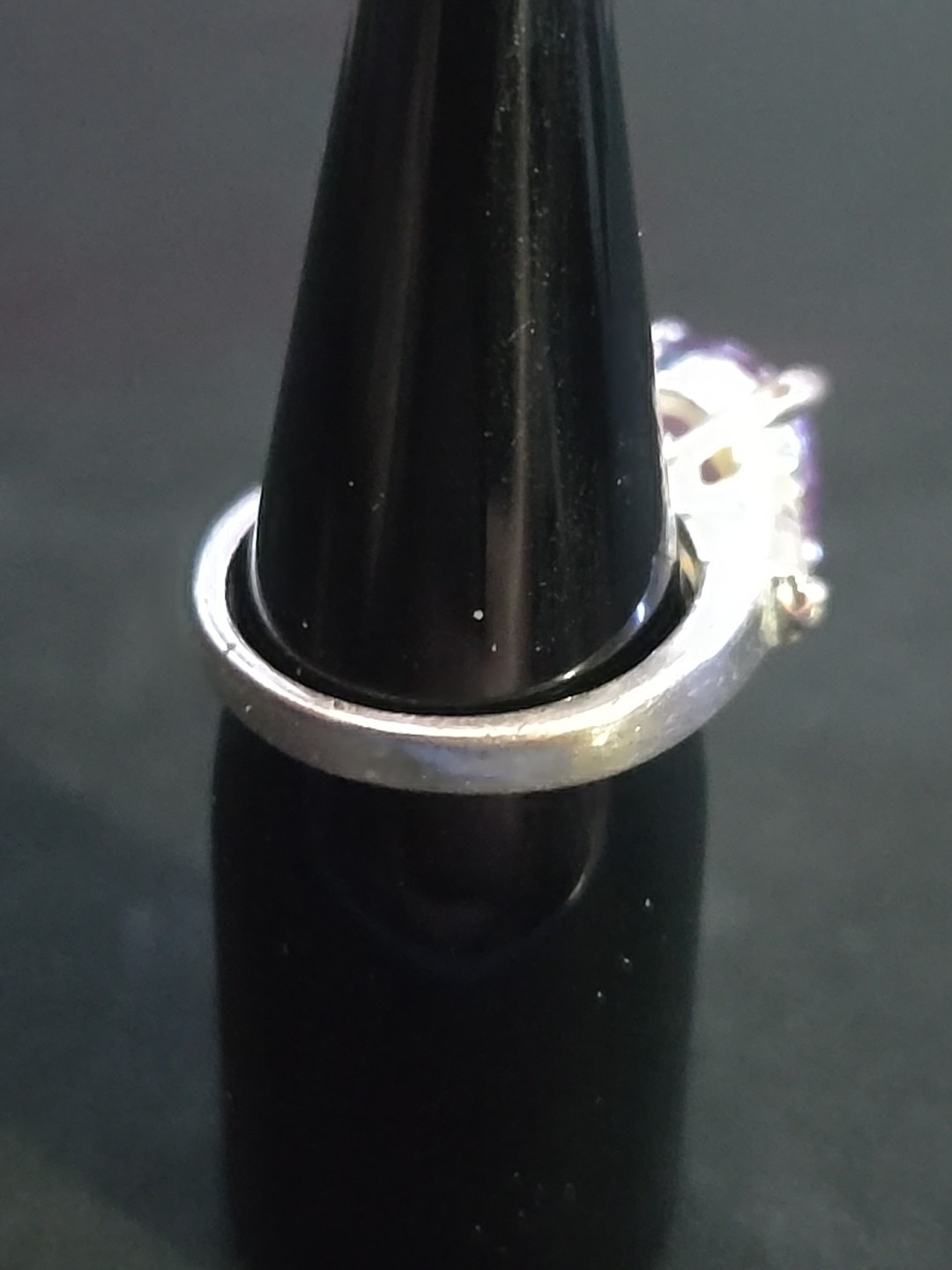 Vintage Silvertone Ring With Large Pink/purple And White Rhinestones Size 6