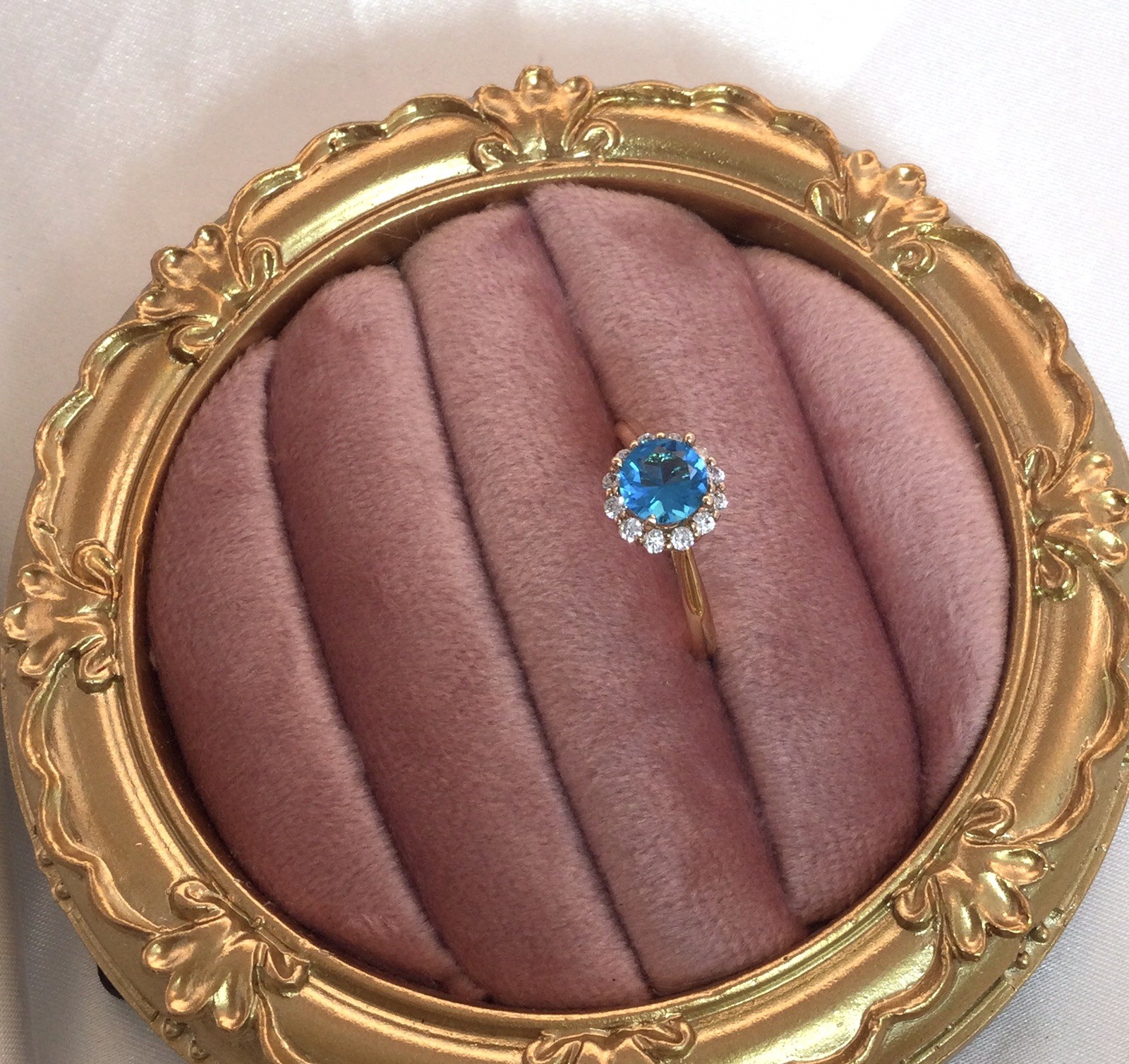 Vintage Jewellery Gold Ring Blue Topaz White Sapphires Antique Deco Jewelry P