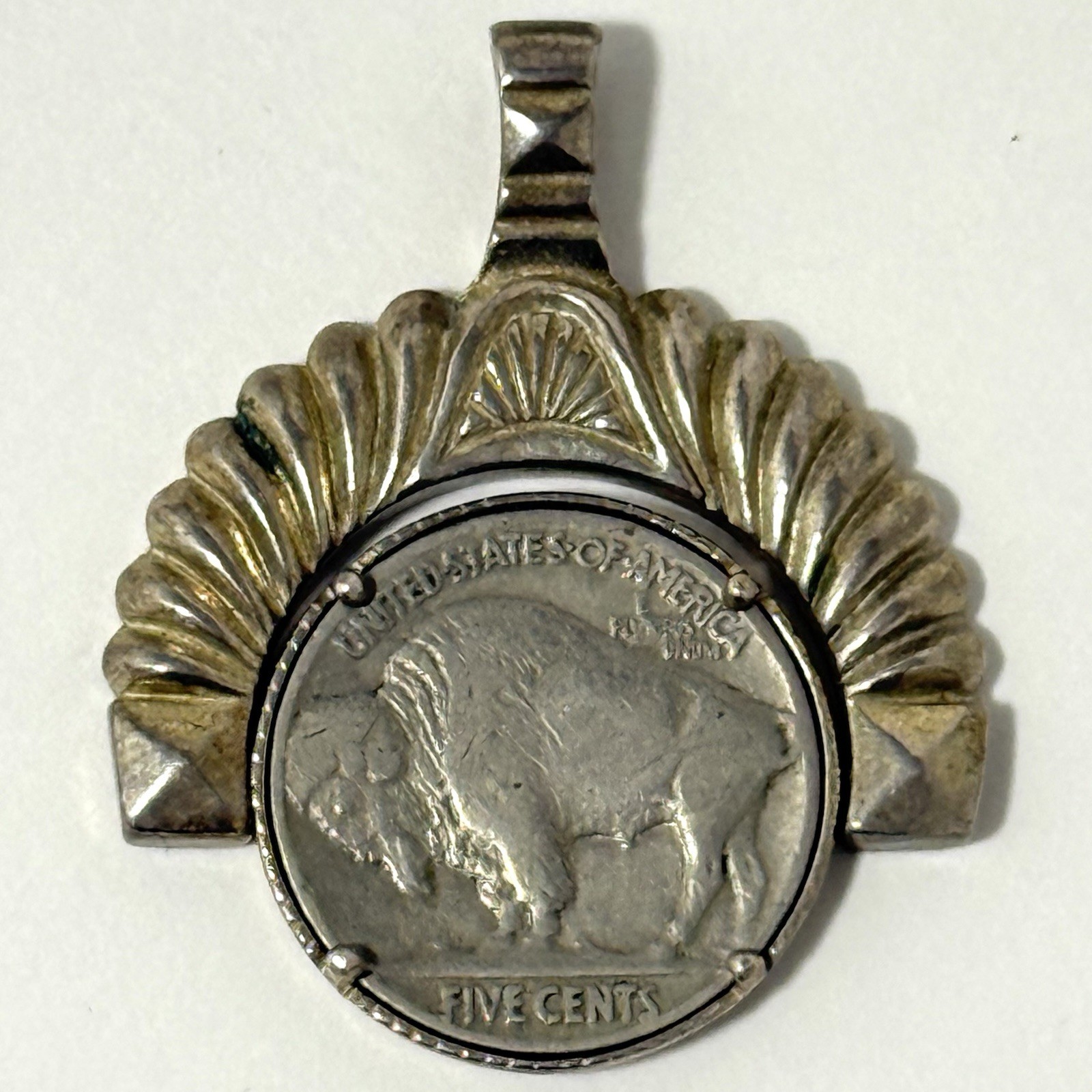 Vintage 925 Sterling Silver Pendant with 1937 Buffalo Nickel Reversible Coin